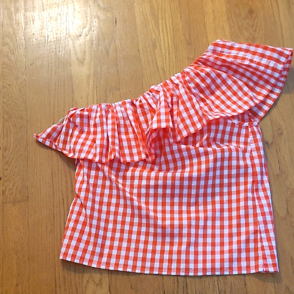 J. Crew Red Gingham Ruffle Blouse